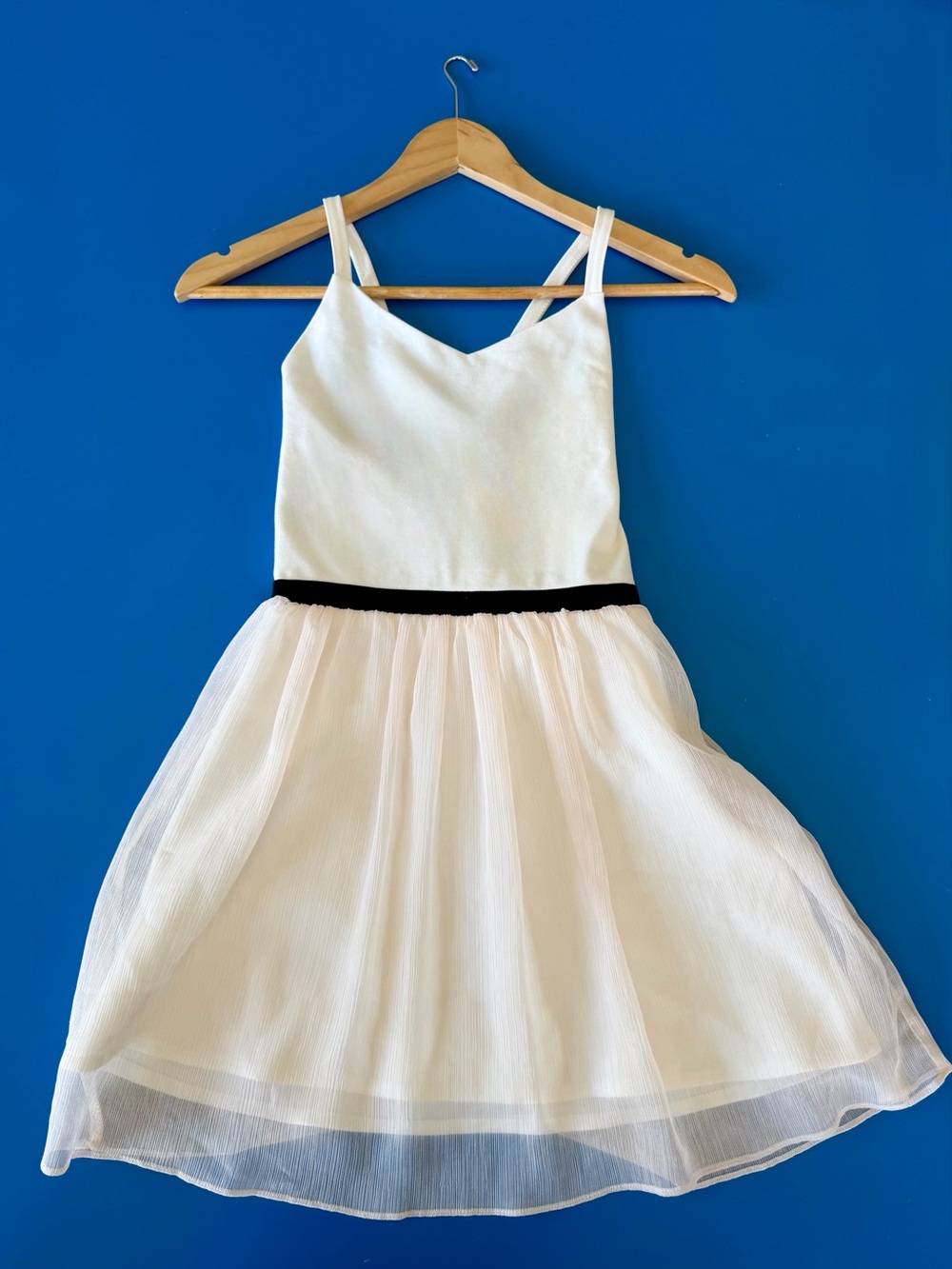 Sally Miller Cream Strappy Tulle Dress with Black Waistband